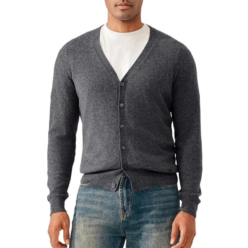 KVSS 100% Pure Cashmere Gray V-Neck Button Down Cardigan Large NEW! w/Gift Box - Picture 3 of 7